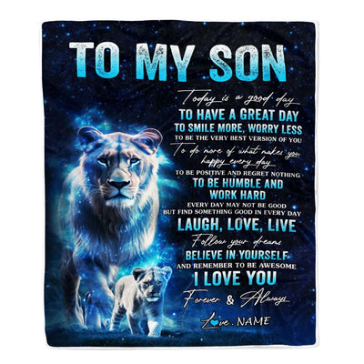 Personalized To My Son Lion Blanket From Mom Mother Today Is A Good Day Son Gifts Birthday Graduation Christmas Customized Bed Fleece Throw Blanket | teecentury