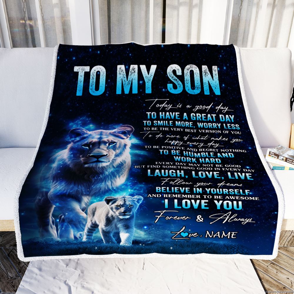 Personalized To My Son Lion Blanket From Mom Mother Today Is A Good Day Son Gifts Birthday Graduation Christmas Customized Bed Fleece Throw Blanket | teecentury