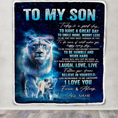 Personalized To My Son Lion Blanket From Mom Mother Today Is A Good Day Son Gifts Birthday Graduation Christmas Customized Bed Fleece Throw Blanket | teecentury