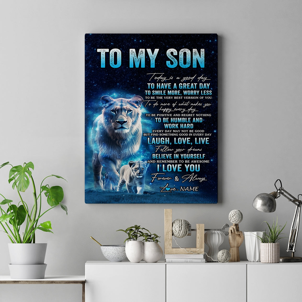 Personalized To My Son Lion Canvas From Mom Mother Today Is A Good Day Son Gifts Birthday Graduation Christmas Custom Wall Art Print Framed Canvas | teecentury