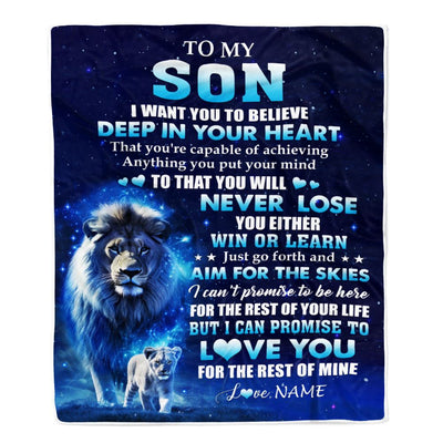 Personalized To My Son Lion From Dad Father Blanket Believe Your Heart Son Gift Birthday Graduation Christmas Custom Customized Fleece Throw Blanket | teecentury