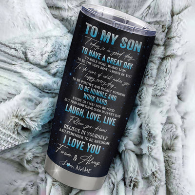 Personalized To My Son Lion From Mom Mother Stainless Steel Tumbler Cup Every Day Laugh Love Live Son Birthday Graduation Christmas Travel Mug | teecentury