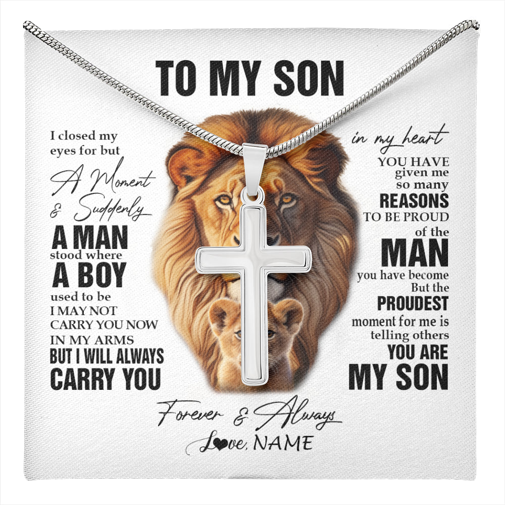 Stainless Cross Necklace Stainless Steel | 1 | Personalized To My Son Lion Necklace From Dad Father I Closed My Eyes Great Son Birthday Gifts Graduation Christmas Customized Gift Box Message Card | teecentury