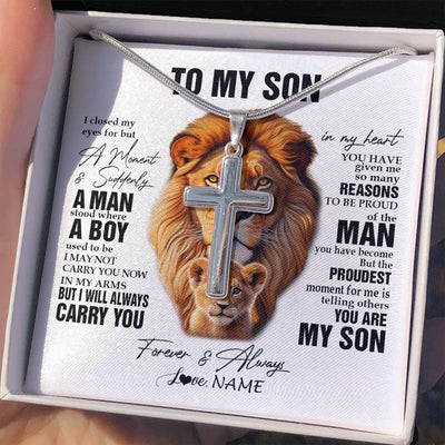 Stainless Cross Necklace Stainless Steel | 2 | Personalized To My Son Lion Necklace From Dad Father I Closed My Eyes Great Son Birthday Gifts Graduation Christmas Customized Gift Box Message Card | teecentury