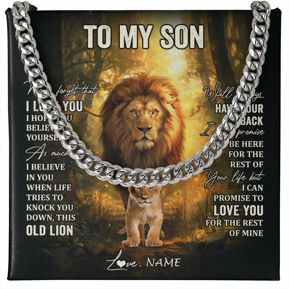 Cuban Link Chain Necklace Stainless Steel | 1 | Personalized To My Son Lion Necklace From Dad Father Never Forget That I Love You Son Birthday Gifts Graduation Christmas Customized Gift Box Message Card | teecentury