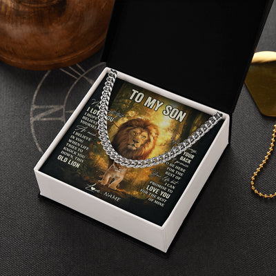Cuban Link Chain Necklace Stainless Steel | 2 | Personalized To My Son Lion Necklace From Dad Father Never Forget That I Love You Son Birthday Gifts Graduation Christmas Customized Gift Box Message Card | teecentury
