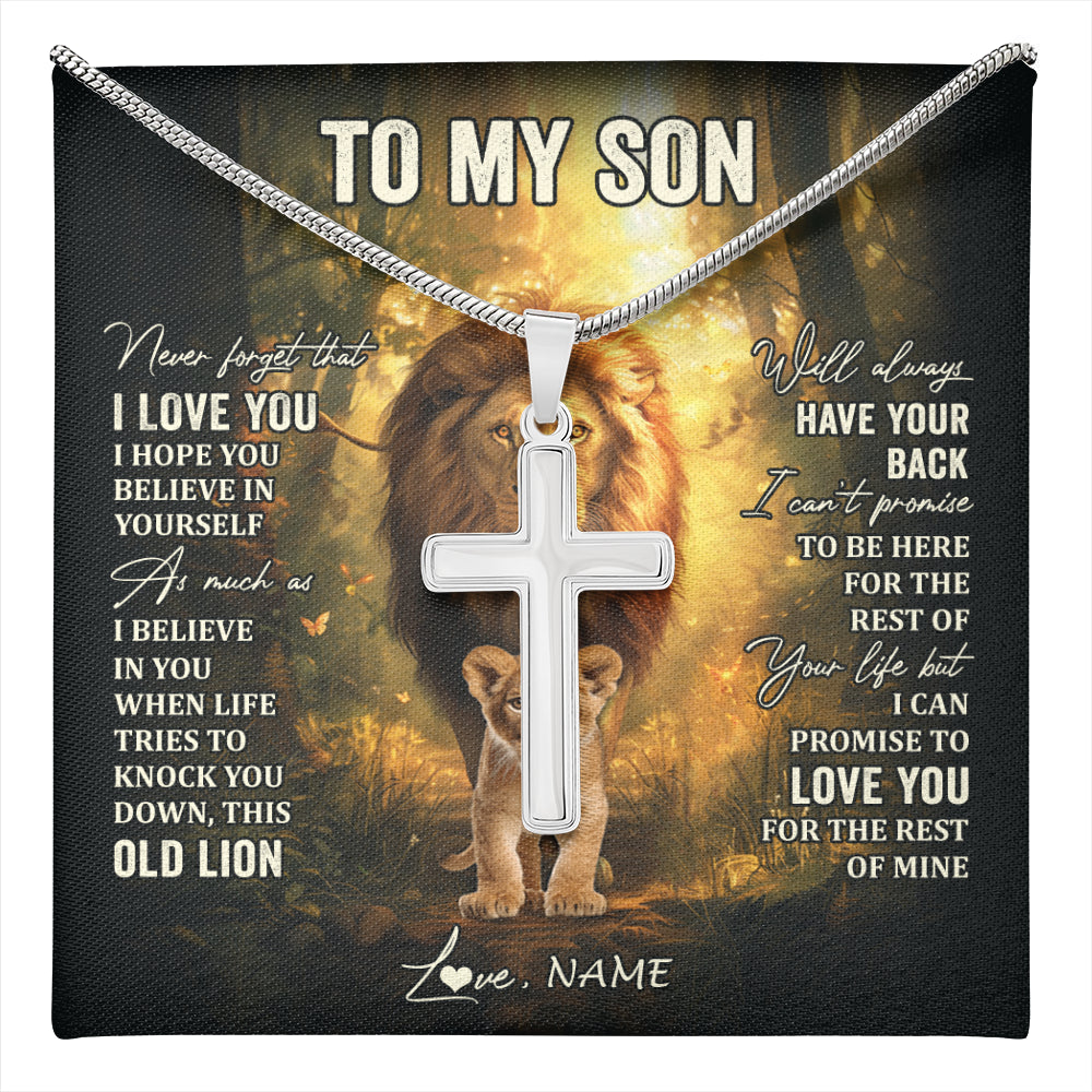 Stainless Cross Necklace Stainless Steel | 1 | Personalized To My Son Lion Necklace From Dad Father Never Forget That I Love You Son Birthday Gifts Graduation Christmas Customized Gift Box Message Card | teecentury