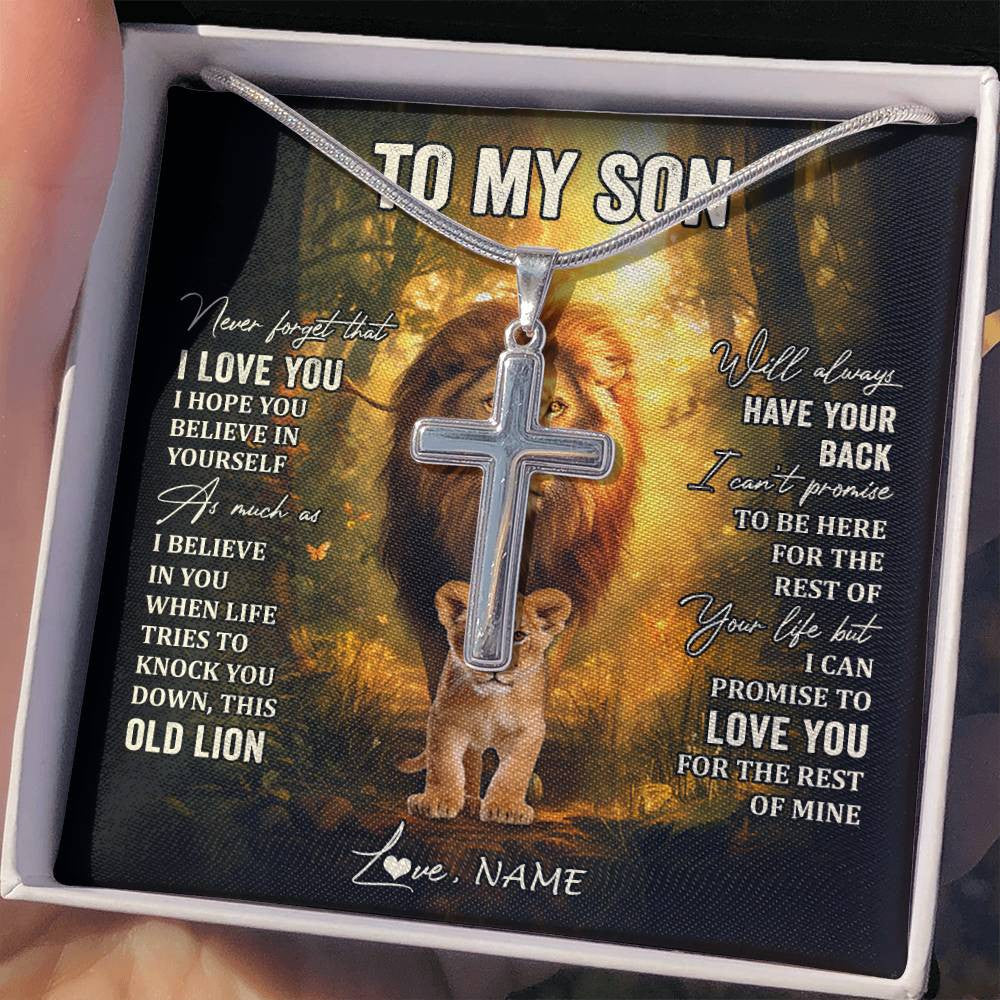 Stainless Cross Necklace Stainless Steel | 2 | Personalized To My Son Lion Necklace From Dad Father Never Forget That I Love You Son Birthday Gifts Graduation Christmas Customized Gift Box Message Card | teecentury