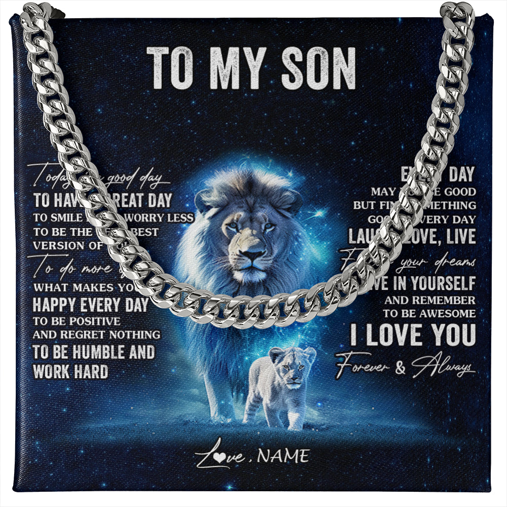 Cuban Link Chain Necklace Stainless Steel | 1 | Personalized To My Son Lion Necklace From Mom Mother Today Is A Good Day Son Gifts Birthday Graduation Christmas Customized Gift Box Message Card | teecentury