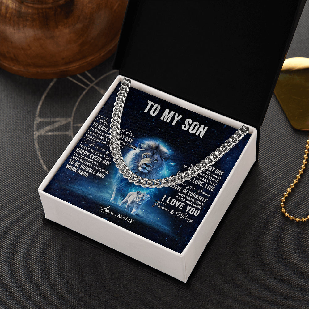 Cuban Link Chain Necklace Stainless Steel | 2 | Personalized To My Son Lion Necklace From Mom Mother Today Is A Good Day Son Gifts Birthday Graduation Christmas Customized Gift Box Message Card | teecentury