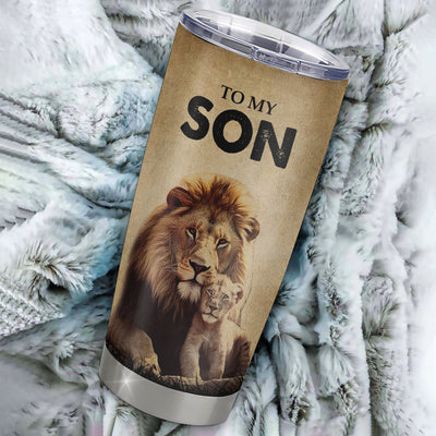 Personalized To My Son Lion Tumbler From Dad Father Stainless Steel Cup I'll Stay There Forever Son Birthday Graduation Christmas Travel Mug | teecentury