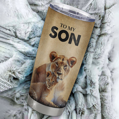 Personalized To My Son Lion Tumbler From Mom Mother Stainless Steel Cup I'll Stay There Forever Son Birthday Graduation Christmas Travel Mug | teecentury