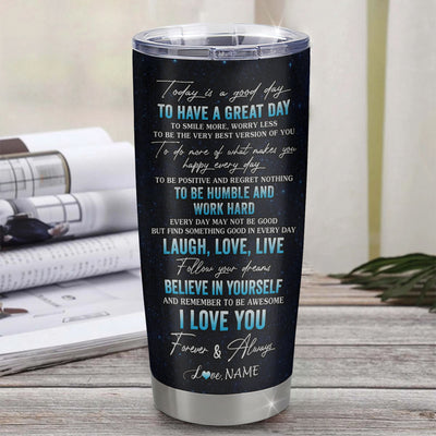 Personalized To My Son Lion Tumbler From Mom Mother Stainless Steel Cup Today Is A Good Day Son Gifts Birthday Graduation Christmas Custom Travel Mug | teecentury