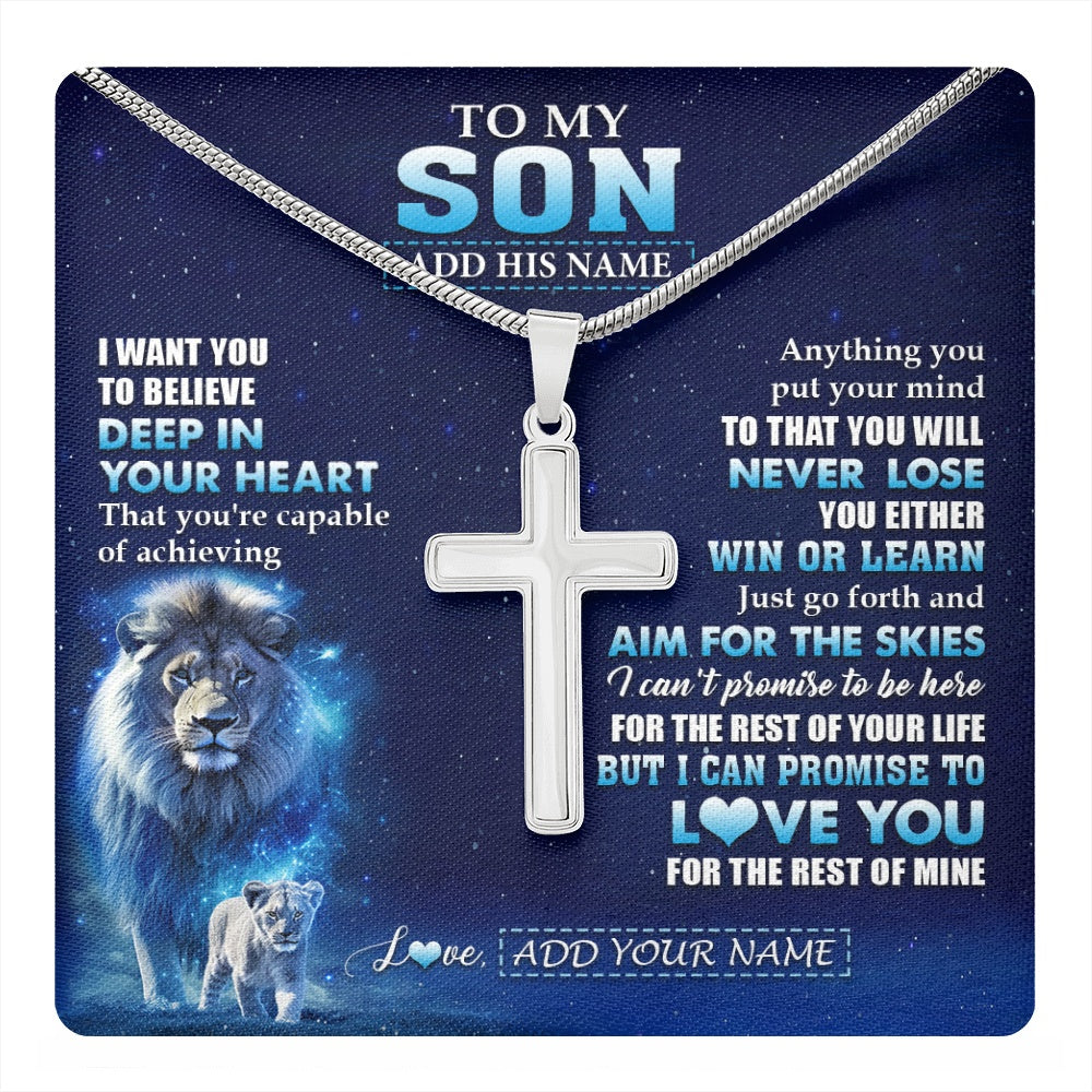 Stainless Cross Necklace Stainless Steel | 1 | Personalized To My Son Necklace From Dad Father Believe Your Heart Son Gift Birthday Graduation Christmas Customized Gift Box Message Card | teecentury.myshopify