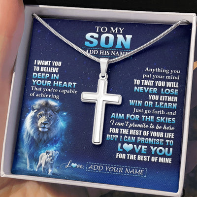 Stainless Cross Necklace Stainless Steel | 2 | Personalized To My Son Necklace From Dad Father Believe Your Heart Son Gift Birthday Graduation Christmas Customized Gift Box Message Card | teecentury.myshopify