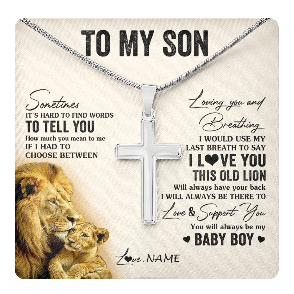 Stainless Cross Necklace Stainless Steel | 1 | Personalized To My Son Necklace From Dad Father I Love You This Old Lion Son Birthday Graduation Christmas Customized Gift Box Message Card | teecentury