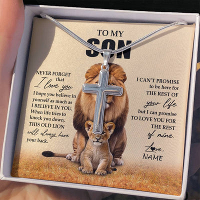 Stainless Cross Necklace Stainless Steel | 2 | Personalized To My Son Necklace From Dad Father Lion Never Forget That I Love You Daughter Son Birthday Graduation Christmas Customized Message Card | teecentury