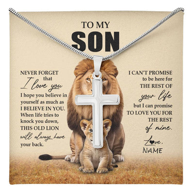 Stainless Cross Necklace Stainless Steel | 1 | Personalized To My Son Necklace From Dad Father Lion Never Forget That I Love You Son Birthday Gifts Graduation Christmas Customized Message Card | teecentury