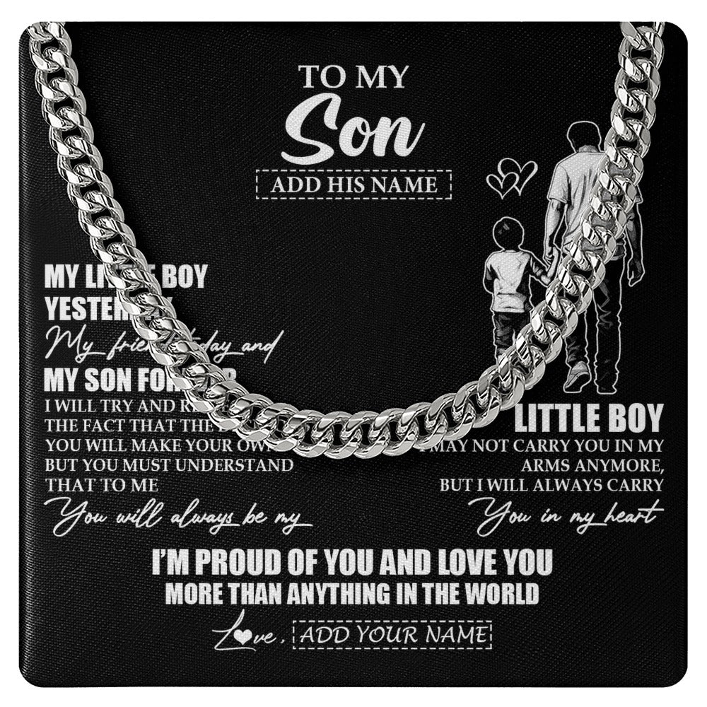 Cuban Link Chain Necklace Stainless Steel | 1 | Personalized To My Son Necklace From Dad Father My Boy My Friend Proud And Love Son Birthday Gifts Graduation Christmas Custom Gift Box Message Card | https://teecentury.