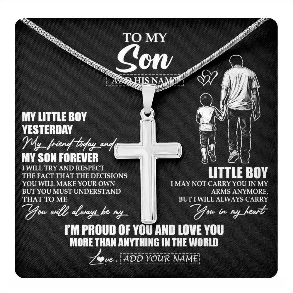 Stainless Cross Necklace Stainless Steel | 1 | Personalized To My Son Necklace From Dad Father My Boy My Friend Proud And Love Son Birthday Gifts Graduation Christmas Custom Gift Box Message Card | https://teecentury.