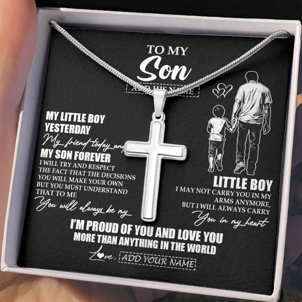 Stainless Cross Necklace Stainless Steel | 2 | Personalized To My Son Necklace From Dad Father My Boy My Friend Proud And Love Son Birthday Gifts Graduation Christmas Custom Gift Box Message Card | https://teecentury.