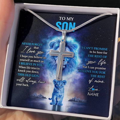 Stainless Cross Necklace Stainless Steel | 2 | Personalized To My Son Necklace From Dad Father Never Forget I Love You Lion Son Jewelry Birthday Graduation Christmas Customized Message Card | teecentury