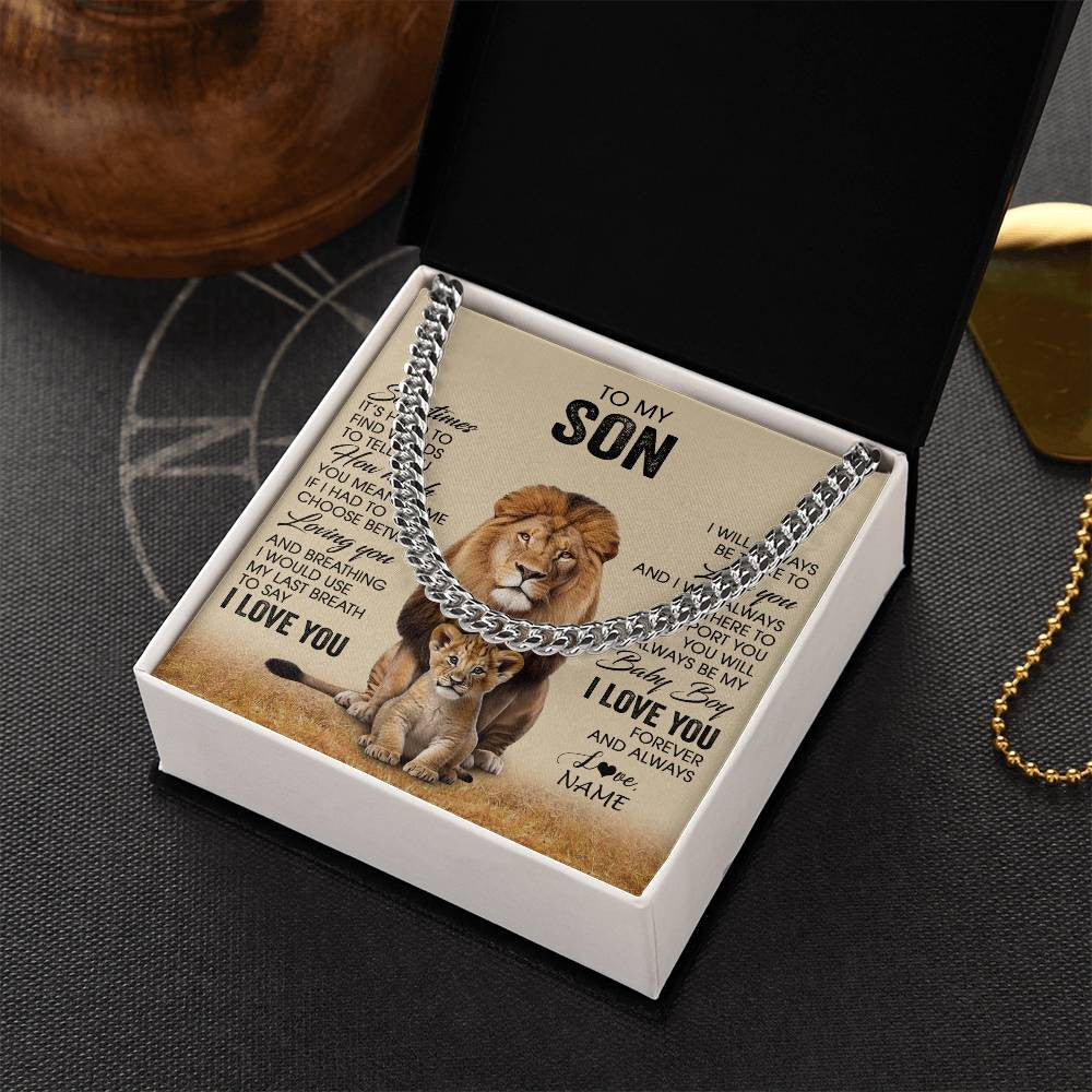 Cuban Link Chain Necklace Stainless Steel | 2 | Personalized To My Son Necklace From Dad Father Sometimes It's Hard Lion Son Gift Birthday Jewelry Graduation Christmas Customized Gift Box Message Card | teecentury