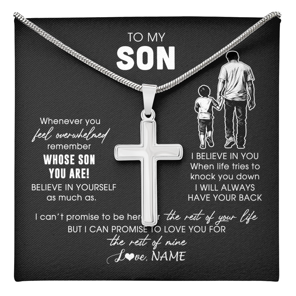 Stainless Cross Necklace Stainless Steel | 1 | Personalized To My Son Necklace From Dad Father Whenever You Feel Overwhelmed Daughter Jewelry Birthday Graduation Christmas Customized Gift Box Message Card | teecentury