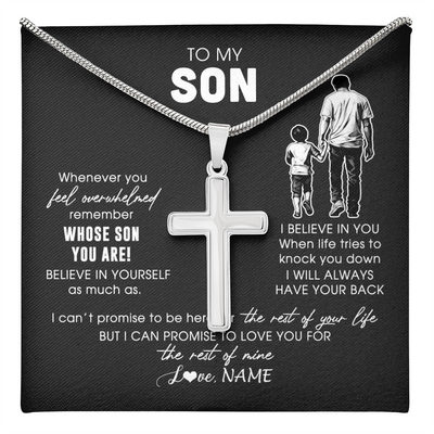 Stainless Cross Necklace Stainless Steel | 1 | Personalized To My Son Necklace From Dad Father Whenever You Feel Overwhelmed Daughter Jewelry Birthday Graduation Christmas Customized Gift Box Message Card | teecentury