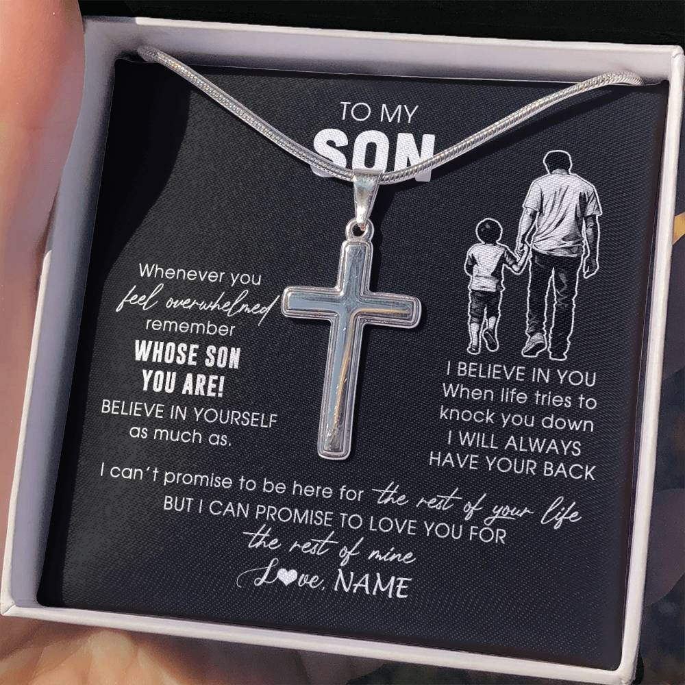 Stainless Cross Necklace Stainless Steel | 2 | Personalized To My Son Necklace From Dad Father Whenever You Feel Overwhelmed Daughter Jewelry Birthday Graduation Christmas Customized Gift Box Message Card | teecentury