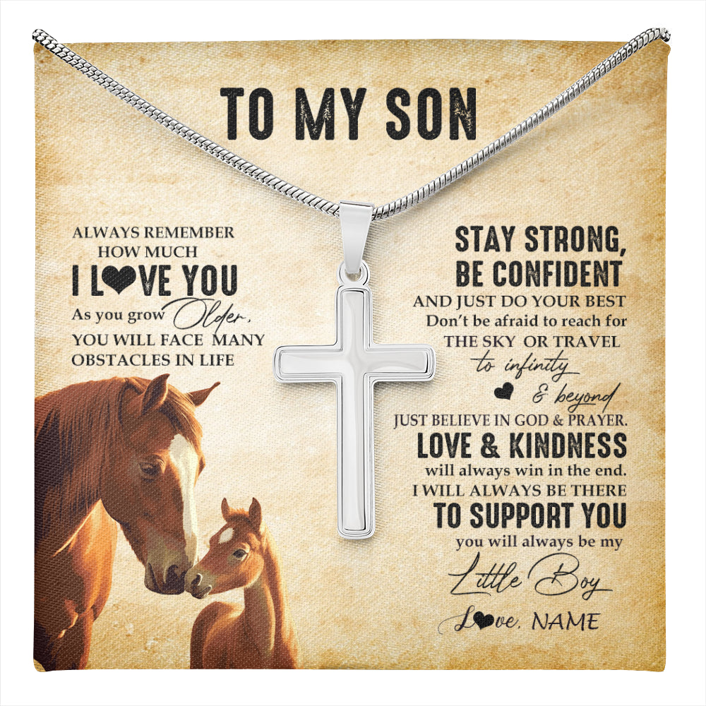 Stainless Cross Necklace Stainless Steel | 1 | Personalized To My Son Necklace From Mom Dad Mother Father Always Remember I Love You Horse Son Birthday Graduation Christmas Customized Gift Box Message Card | teecentury
