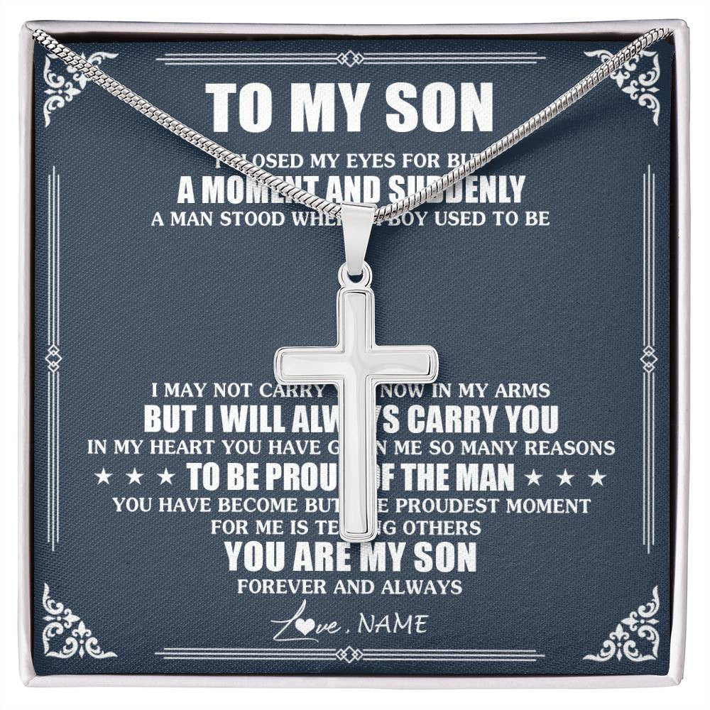 Stainless Cross Necklace Stainless Steel | 1 | Personalized To My Son Necklace From Mom Dad Mother Father I Close My Eyes Gifts For Son Birthday Graduation Christmas Customized Gift Box Message Card | teecentury