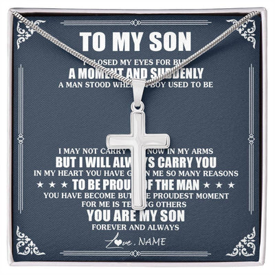 Stainless Cross Necklace Stainless Steel | 1 | Personalized To My Son Necklace From Mom Dad Mother Father I Close My Eyes Gifts For Son Birthday Graduation Christmas Customized Gift Box Message Card | teecentury