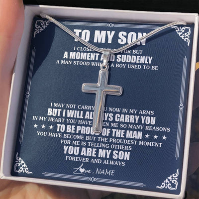 Stainless Cross Necklace Stainless Steel | 2 | Personalized To My Son Necklace From Mom Dad Mother Father I Close My Eyes Gifts For Son Birthday Graduation Christmas Customized Gift Box Message Card | teecentury