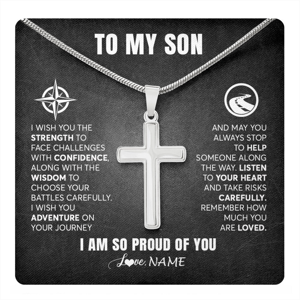 Stainless Cross Necklace Stainless Steel | 1 | Personalized To My Son Necklace From Mom Dad Mother Father I Wish You The Strength Son Birthday Graduation Inspirational Customized Gift Box Message Card | teecentury.myshopify