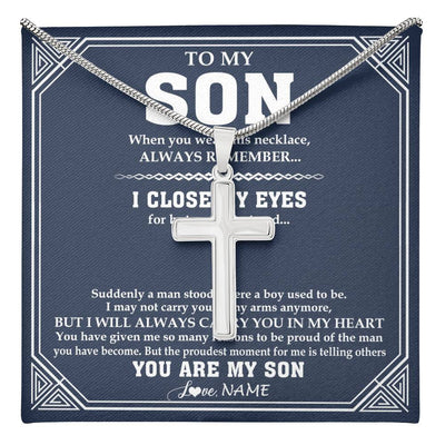 Stainless Cross Necklace Stainless Steel | 1 | Personalized To My Son Necklace From Mom Dad Mother Father Suddenly A Man Jewelry Son Birthday Gifts Graduation Christmas Customized Gift Box Message Card | teecentury