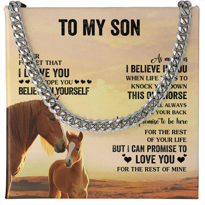 Cuban Link Chain Necklace Stainless Steel | 1 | Personalized To My Son Necklace From Mom Dad Mother Father This Old Horse Love You Son Birthday Gifts Graduation Christmas Customized Gift Box Message Card | teecentury