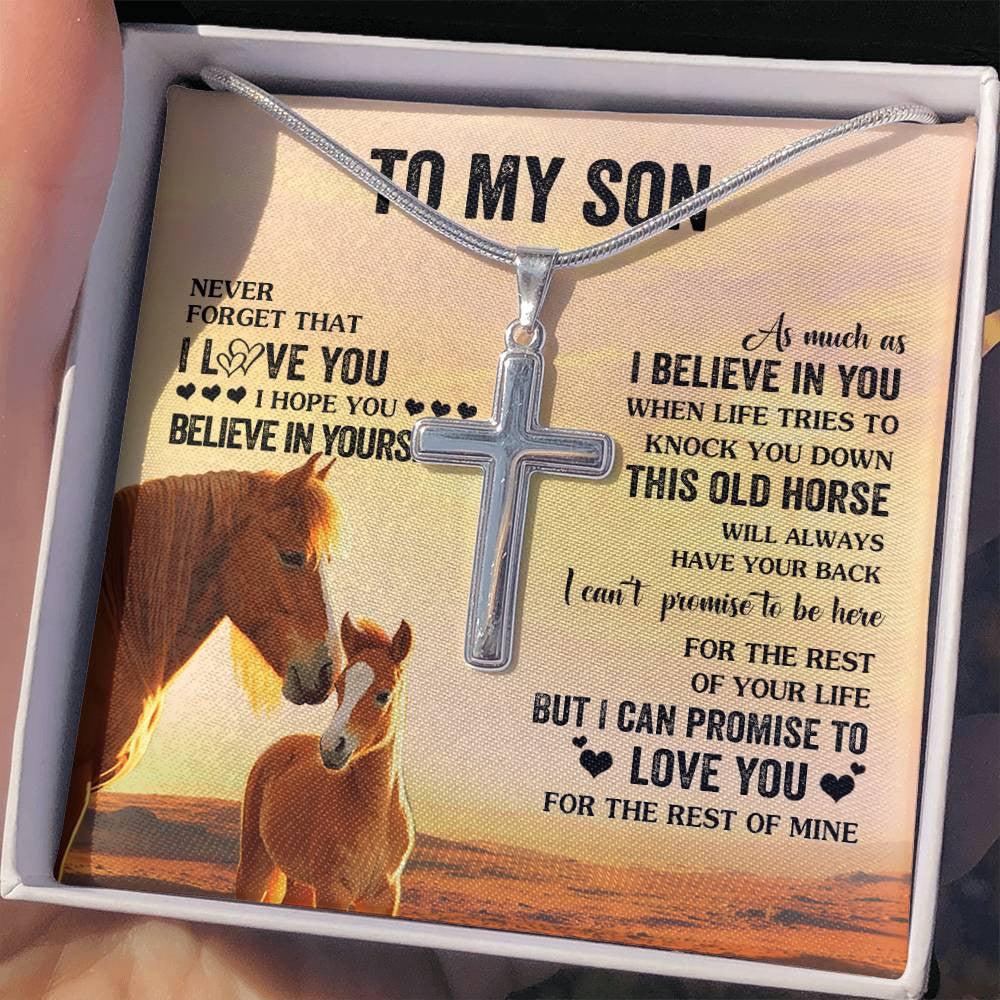 Stainless Cross Necklace Stainless Steel | 2 | Personalized To My Son Necklace From Mom Dad Mother Father This Old Horse Love You Son Birthday Gifts Graduation Christmas Customized Gift Box Message Card | teecentury