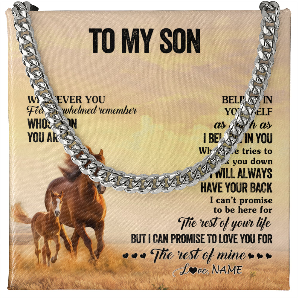 Cuban Link Chain Necklace Stainless Steel | 1 | Personalized To My Son Necklace From Mom Dad Mother Father Whenever You Feel Horse Son Birthday Gifts Graduation Christmas Customized Gift Box Message Card | teecentury