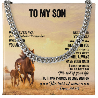 Cuban Link Chain Necklace Stainless Steel | 1 | Personalized To My Son Necklace From Mom Dad Mother Father Whenever You Feel Horse Son Birthday Gifts Graduation Christmas Customized Gift Box Message Card | teecentury