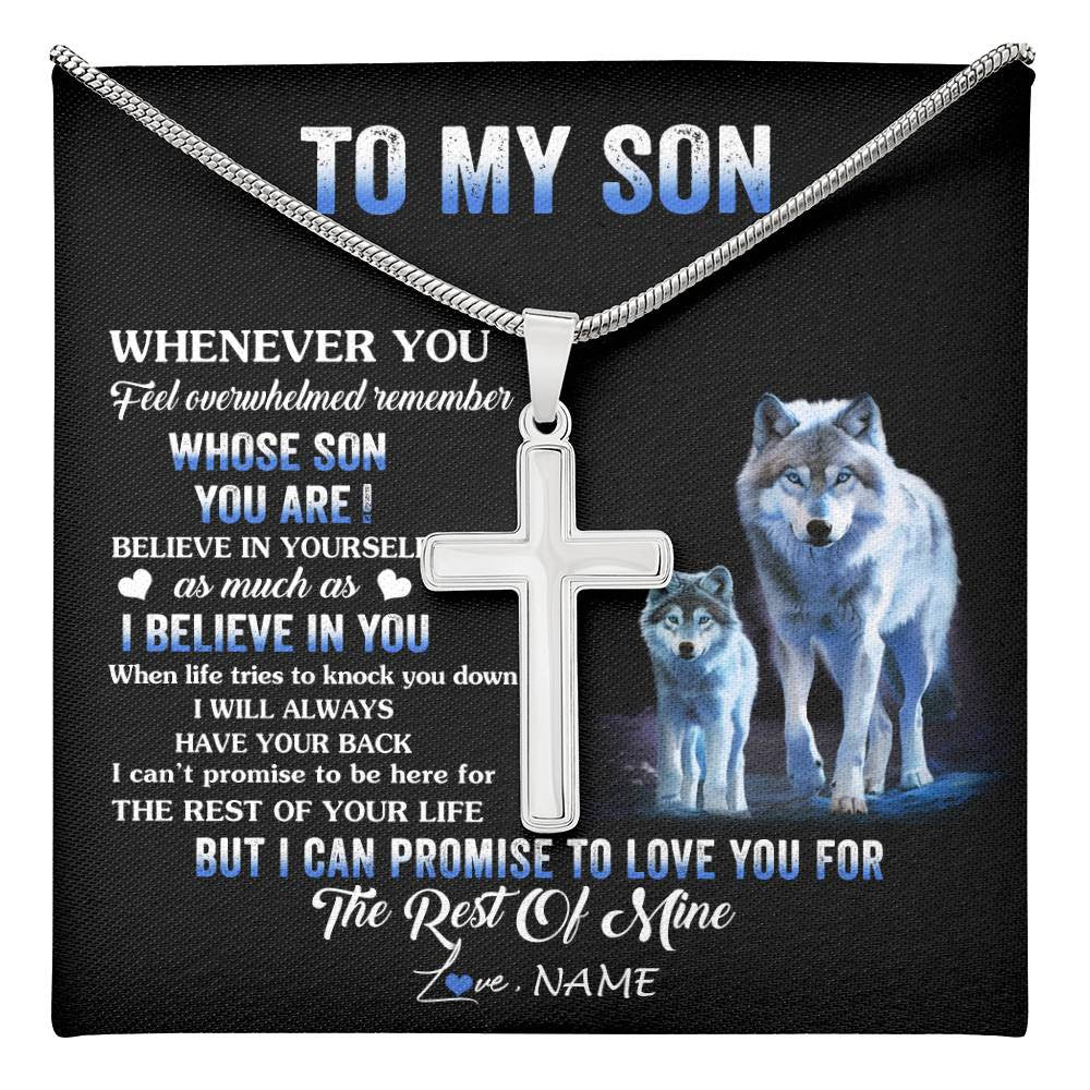 Stainless Cross Necklace Stainless Steel | 1 | Personalized To My Son Necklace From Mom Dad Mother Father Whenever You Feel Wolf Son Birthday Gifts Christmas Customized Gift Box Message Carded Canvas | teecentury