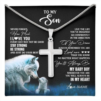 Stainless Cross Necklace Stainless Steel | 1 | Personalized To My Son Necklace From Mom Dad Mother Father Wolf Never Forget How Much I Love You Son Birthday Gifts Christmas Customized Gift Box Message Card | teecentury