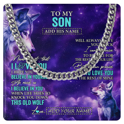 Cuban Link Chain Necklace Stainless Steel | 1 | Personalized To My Son Necklace From Mom Dad Mother Father Wolf Never Forget I Love You Son Birthday Gifts Graduation Christmas Custom Gift Box Message Card Shirt & Hoodie | https://teecentury.