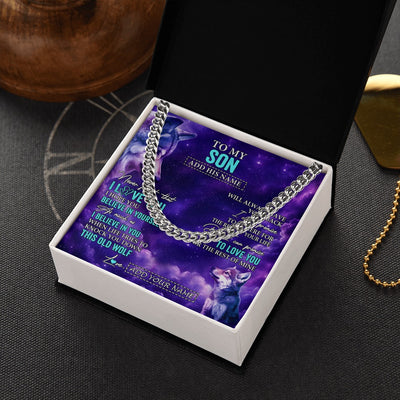 Cuban Link Chain Necklace Stainless Steel | 2 | Personalized To My Son Necklace From Mom Dad Mother Father Wolf Never Forget I Love You Son Birthday Gifts Graduation Christmas Custom Gift Box Message Card Shirt & Hoodie | https://teecentury.