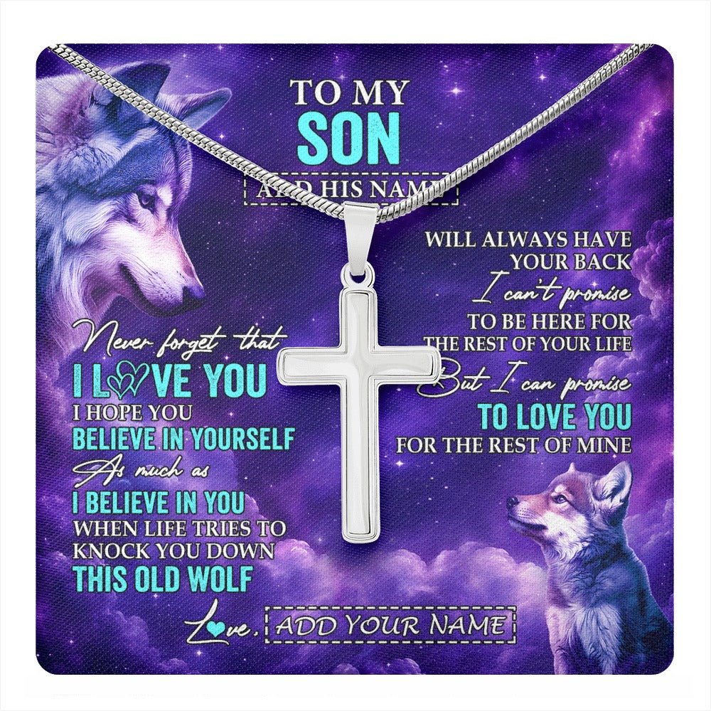 Stainless Cross Necklace Stainless Steel | 1 | Personalized To My Son Necklace From Mom Dad Mother Father Wolf Never Forget I Love You Son Birthday Gifts Graduation Christmas Custom Gift Box Message Card Shirt & Hoodie | https://teecentury.
