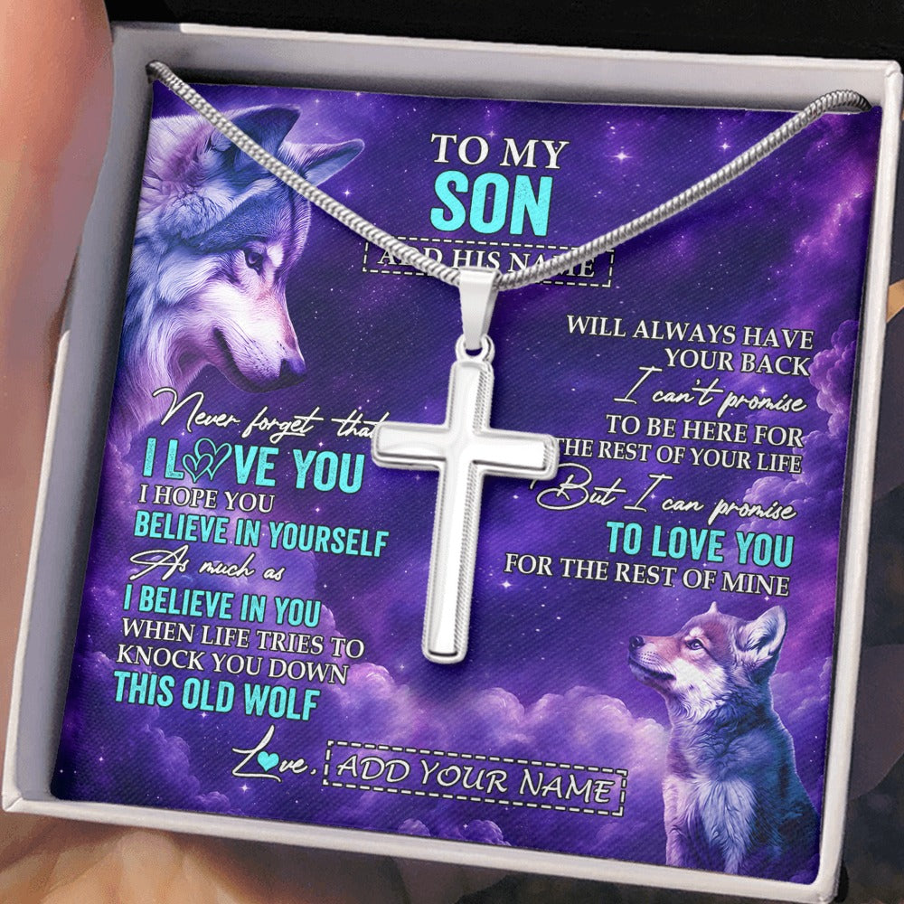 Stainless Cross Necklace Stainless Steel | 2 | Personalized To My Son Necklace From Mom Dad Mother Father Wolf Never Forget I Love You Son Birthday Gifts Graduation Christmas Custom Gift Box Message Card Shirt & Hoodie | https://teecentury.