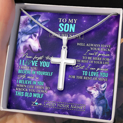 Stainless Cross Necklace Stainless Steel | 2 | Personalized To My Son Necklace From Mom Dad Mother Father Wolf Never Forget I Love You Son Birthday Gifts Graduation Christmas Custom Gift Box Message Card Shirt & Hoodie | https://teecentury.