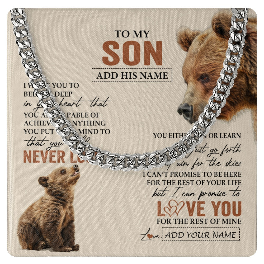Cuban Link Chain Necklace Stainless Steel | 1 | Personalized To My Son Necklace From Mom Dad Mother Father You Will Never Lose Bear Son Birthday Gifts Graduation Christmas Customized Gift Box Message Card | teecentury.myshopify