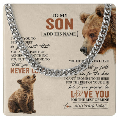 Cuban Link Chain Necklace Stainless Steel | 1 | Personalized To My Son Necklace From Mom Dad Mother Father You Will Never Lose Bear Son Birthday Gifts Graduation Christmas Customized Gift Box Message Card | teecentury.myshopify