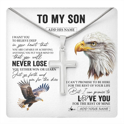 Stainless Cross Necklace Stainless Steel | 1 | Personalized To My Son Necklace From Mom Dad Mother Father You Will Never Lose Eagle Son Birthday Gifts Graduation Christmas Customized Gift Box Message Card | teecentury